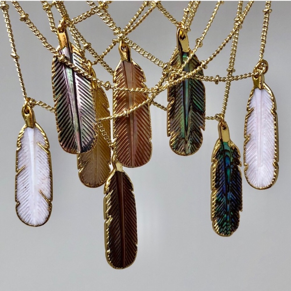 Last 1! 🌟HP🌟 Abalone Boho Feather Necklace - Picture 2 of 6